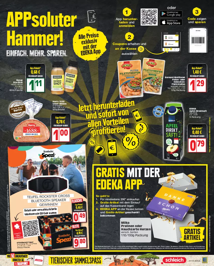 Aktueller Prospekt Edeka - Angebote der Woche - von 11.09 bis 16.09.2023 - strona 3 - produkty: apfel, beko, beutel, bio, braten, buch, cola, coupon, coupons, deka, direktsaft, eduscho, eis, erde, filet, filets, flasche, gewinnspiel, guthabenkarte, gutschein, krombache, krombacher, milka, müllbeutel, natur, orange, pralinen, pute, reifen, reis, saft, Schrank, Spezi, Tchibo, telefon, Ti, Tiere, ZTE