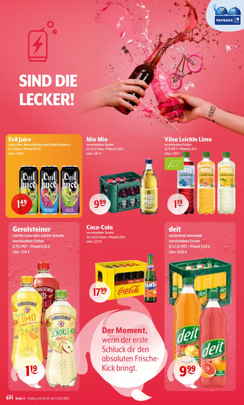 Aktueller Prospekt Getraenke Hoffmann - Prospekte - von 16.03.2025 bis 15.03.2026 - strona 3 - produkty: coca-cola, cola, deit, gerolsteine, gerolsteiner, limo, limonade, mango, Mio Mio, raspberry, ring, schorle, steiner, Ti, vilsa, zucker