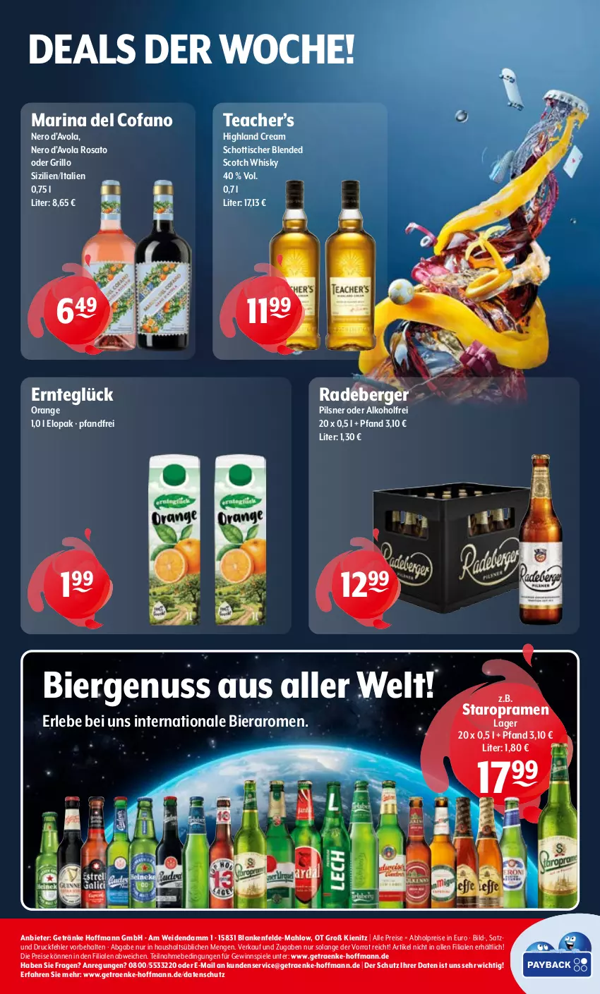 Aktueller Prospekt Getraenke Hoffmann - Prospekte - von 16.03.2025 bis 15.03.2026 - strona 8 - produkty: abholpreise, alkohol, Berger, bier, blended scotch, blended scotch whisky, eis, getränk, getränke, gewinnspiel, grill, grillo, nero, nuss, orange, pils, pilsner, radeberger, reis, rosato, schott, scotch, scotch whisky, Spiele, Staropramen, Ti, tisch, whisky