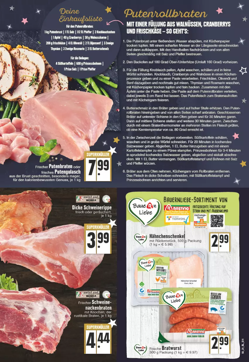 Aktueller Prospekt Edeka - Angebote der Woche - von 13.12 bis 18.12.2021 - strona 11 - produkty: Anrichte, apfel, backofen, ball, bohne, bohnen, braten, Bratenthermometer, bratwurst, butter, Butterschmalz, cranberry, eis, elle, ente, fleisch, frischkäse, gulasch, henkel, ilag, kartoffel, kartoffeln, Käse, knoblauch, küche, Küchen, malz, messer, nuss, Ofen, olive, oliven, olivenöl, papier, pfeffer, prinzessbohnen, püree, pute, putenbrust, Putenfleisch, Putenrollbraten, rollbraten, rosmarin, salz, schenkel, Schmalz, schnitten, schwein, schweine, senf, Sprudel, Spülen, Süßkartoffeln, tee, thermometer, Ti, walnuss, wasser, wein, weine, würfel, wurst