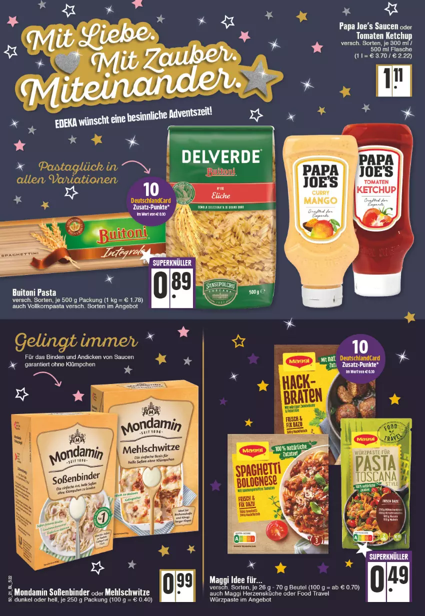 Aktueller Prospekt Edeka - Angebote der Woche - von 13.12 bis 18.12.2021 - strona 22 - produkty: angebot, Bau, beutel, binden, buitoni, buitoni pasta, erde, flasche, ketchup, korn, küche, maggi, mehl, mondamin, pasta, sauce, saucen, Soße, tee, Ti, tomate, tomaten, tomaten ketchup