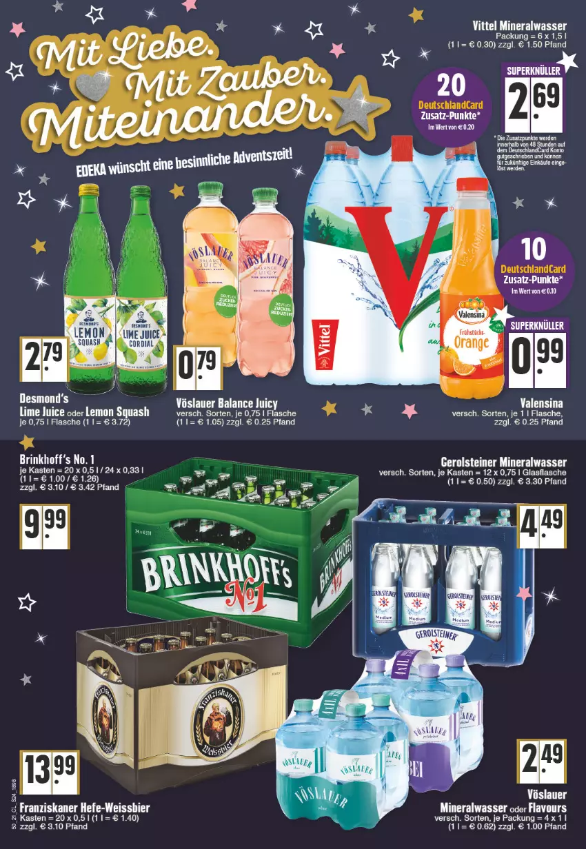 Aktueller Prospekt Edeka - Angebote der Woche - von 13.12 bis 18.12.2021 - strona 24 - produkty: Alwa, auer, bier, eis, ente, erde, flasche, franziskaner, gerolsteine, gerolsteiner, glasflasche, Hefe, mac, mineralwasser, steiner, vittel, vöslauer, wasser, weissbier