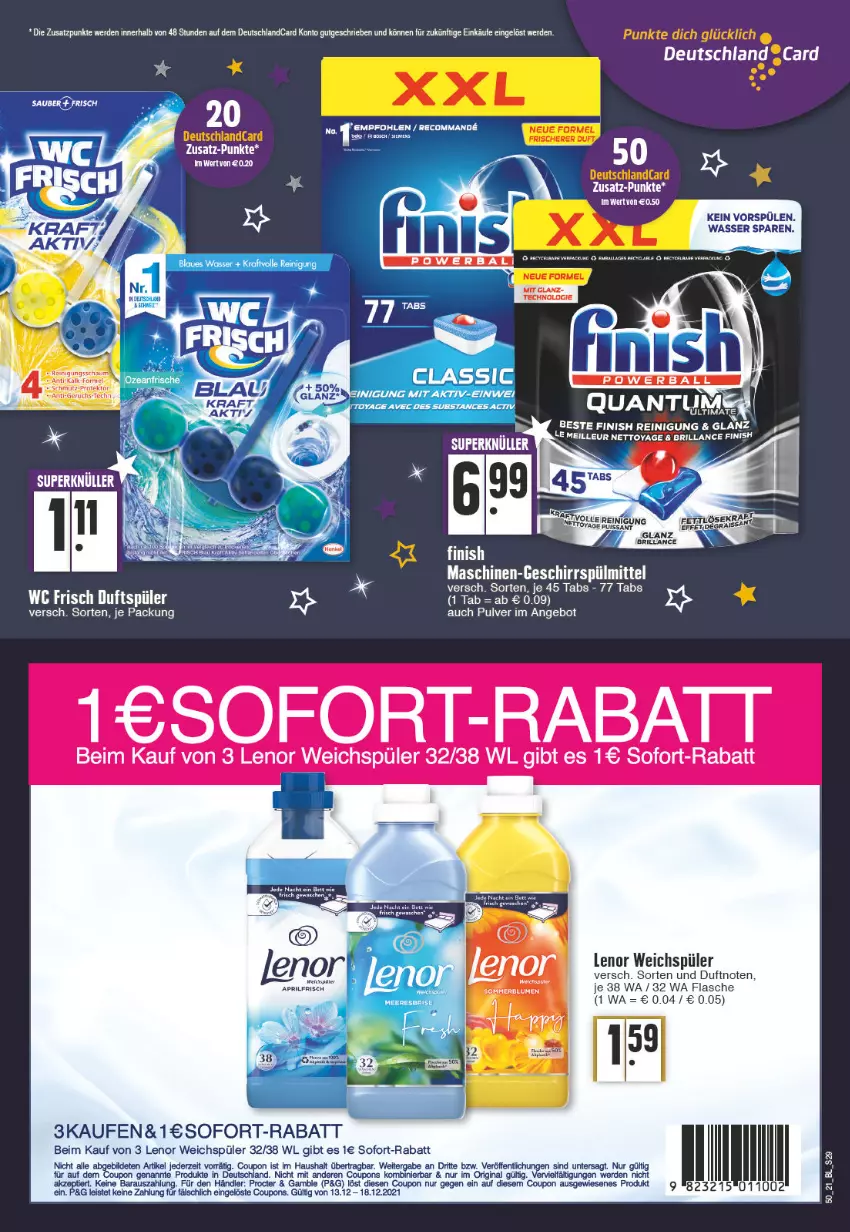 Aktueller Prospekt Edeka - Angebote der Woche - von 13.12 bis 18.12.2021 - strona 29 - produkty: angebot, brillance, coupon, coupons, deutschland card, eis, ente, erde, Finish, flasche, geschirr, geschirrspülmittel, gin, lenor, lenor weichspüler, Reinigung, sofort-rabatt, Spülen, spülmittel, tee, Ti, wasser, weichspüler