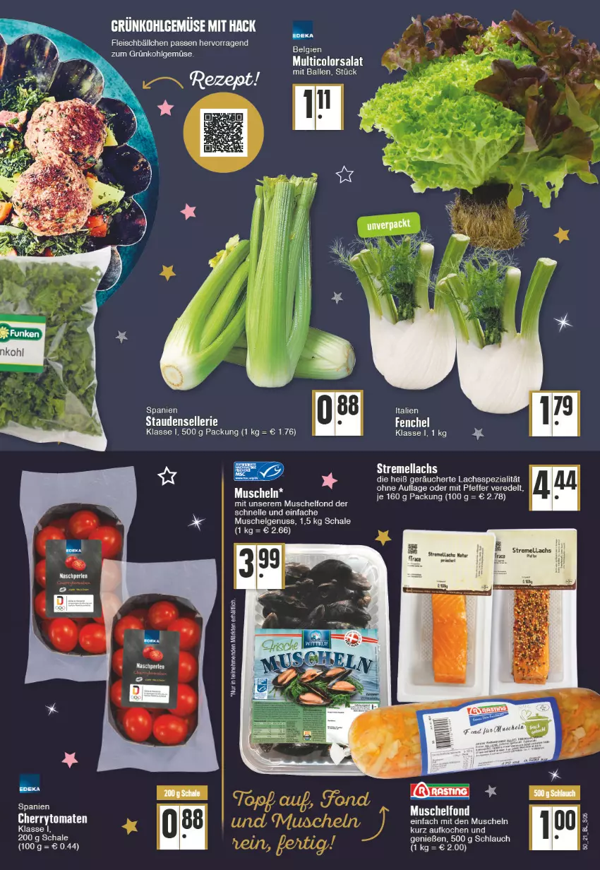 Aktueller Prospekt Edeka - Angebote der Woche - von 13.12 bis 18.12.2021 - strona 5 - produkty: ball, cherrytomaten, eis, elle, fleisch, Fleischbällchen, lachs, lack, LG, Muscheln, natur, nuss, pfeffer, Ria, salat, Schal, Schale, schlauch, Spezi, stauden, Ti, tomate, tomaten