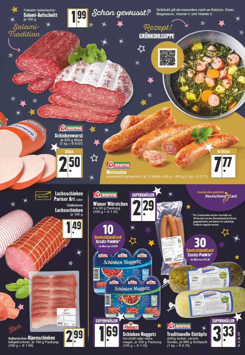 Aktueller Prospekt Edeka - Angebote der Woche - von 13.12 bis 18.12.2021 - strona 7 - produkty: asti, aufschnitt, deutschlandcard, eintöpfe, eis, elle, erde, lachs, lachsschinken, Mett, metten, Mettenden, salami, schinken, schlauch, suppe, Ti, tisch, uhr