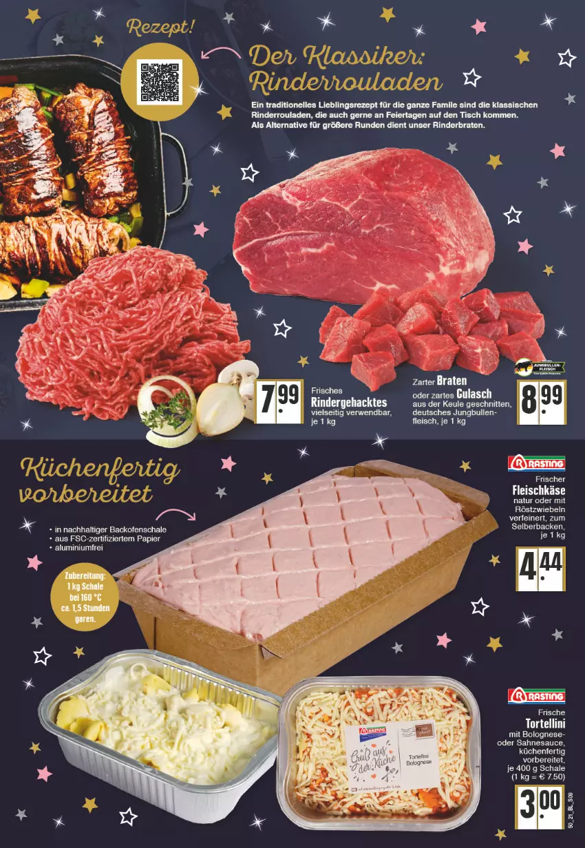 Aktueller Prospekt Edeka - Angebote der Woche - von 13.12 bis 18.12.2021 - strona 9 - produkty: backofen, bolognese, braten, eier, eis, elle, fleisch, fleischkäse, jungbullen, Käse, küche, Küchen, mit röstzwiebeln, natur, Ofen, papier, rezept, rind, rinder, rinderbraten, Rinderroulade, rinderrouladen, röstzwiebeln, rouladen, rwe, sahne, sauce, Schal, Schale, schnitten, Ti, tisch, zwiebel, zwiebeln