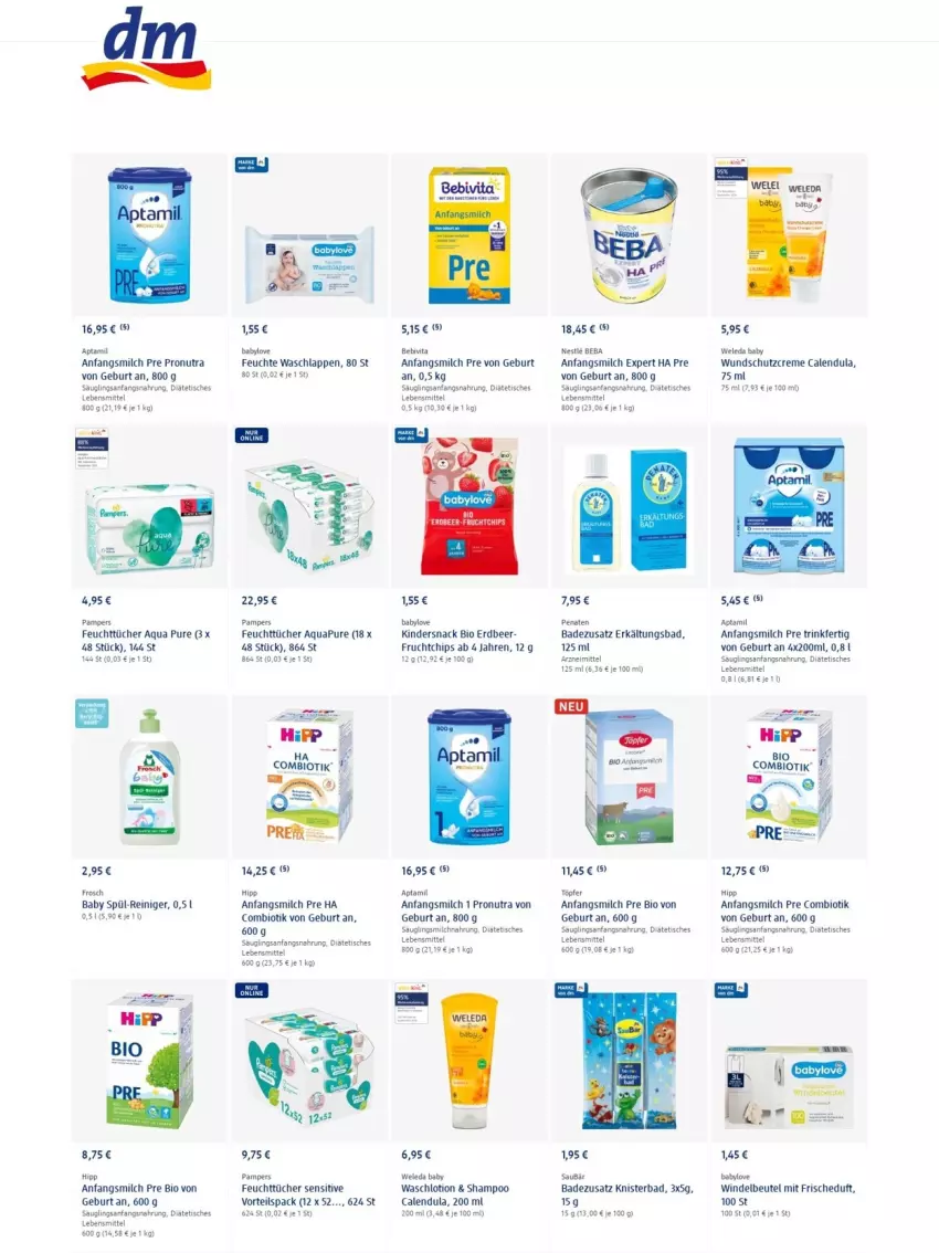 Aktueller Prospekt Dm Drogerie - Prospekte - von 20.01 bis 26.01.2022 - strona 8 - produkty: aqua, AquaPur, Baby Wundschutzcreme, Babylove, Bad, Beba, bebivita, beutel, bio, Calendula, chips, creme, Erkältungs, Erkältungsbad, feuchttücher, Frosch, frucht, hipp, Kinder, lebensmittel, Lotion, milch, pampers, penaten, reiniger, Schutzcreme, shampoo, snack, Ti, tisch, tücher, vita, waschlappen, Waschlotion, weleda