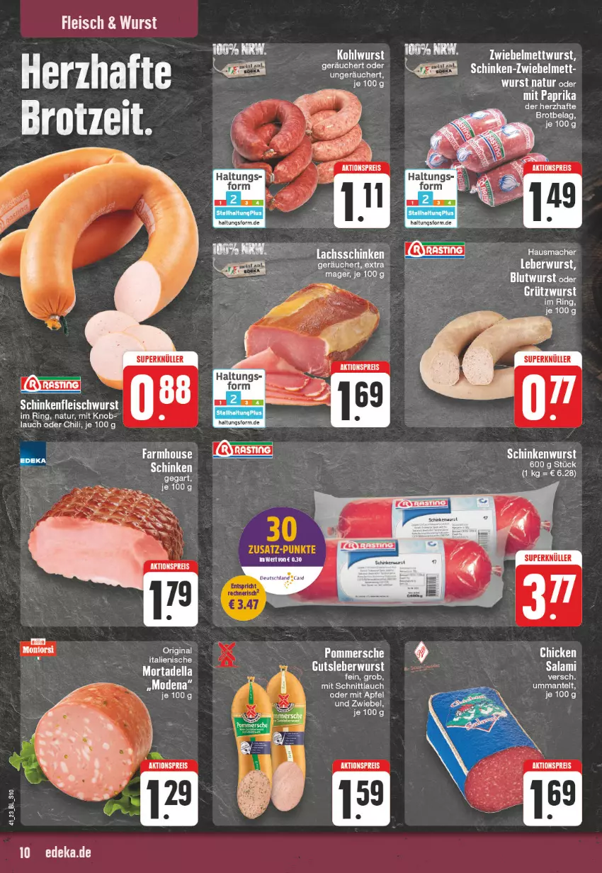 Aktueller Prospekt Edeka - Angebote der Woche - von 02.10 bis 07.10.2023 - strona 10 - produkty: aktionspreis, apfel, Bau, brot, chili, dell, eis, fleisch, Hausmacher, lachs, lachsschinken, mac, Mantel, mit paprika, Mode, mortadella, natur, paprika, reis, ring, salami, schinken, schnittlauch, tee, Ti, wurst, zwiebel