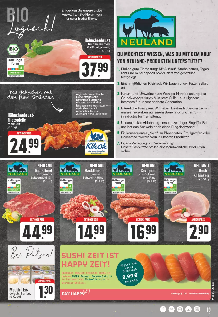 Aktueller Prospekt Edeka - Angebote der Woche - von 02.10 bis 07.10.2023 - strona 19 - produkty: aktionspreis, auer, Bau, Bauer, bio, cevapcici, decke, eis, elle, ente, filet, filets, fleisch, Geflügel, hähnchenbrust, Kugel, LG, mac, mais, natur, nuss, reis, rel, rind, ring, schwein, spitzenqualität, Surf, Ti, Tiere, wasser, wein, Yo