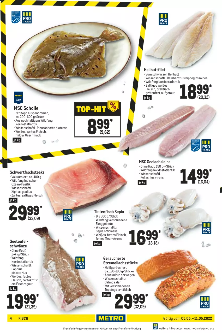 Aktueller Prospekt Metro - Food - von 05.05 bis 11.05.2022 - strona 4 - produkty: Abtei, angebot, angebote, aqua, cin, eis, filet, fisch, fleisch, frischfisch, Heilbuttfilet, hipp, lachs, mac, Metro, Ragout, rwe, saft, scholl, steak, steaks, Ti, tisch, Wild