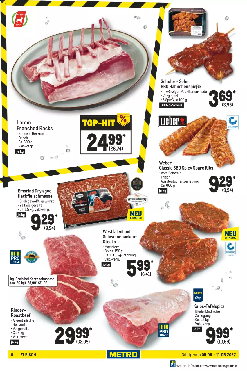 Aktueller Prospekt Metro - Food - von 05.05 bis 11.05.2022 - strona 6 - produkty: beef, eis, fleisch, gewürz, hackfleisch, lamm, marinade, Metro, Nackensteak, nackensteaks, paprika, reis, rind, rinder, roastbeef, Schal, Schale, schwein, schweine, schweinenacken, spare ribs, steak, steaks, tafelspitz, Ti, weber, wein, weine