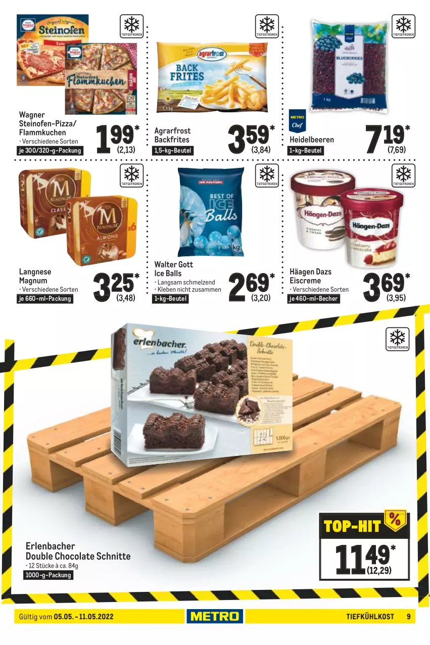 Aktueller Prospekt Metro - Food - von 05.05 bis 11.05.2022 - strona 9 - produkty: agrarfrost, ball, Becher, beere, beeren, beutel, cola, creme, eis, eiscreme, flammkuchen, heidelbeere, heidelbeeren, Ice Balls, kuchen, lamm, langnese, magnum, Ofen, pizza, steinofen, Ti, tiefkühlkost, wagner