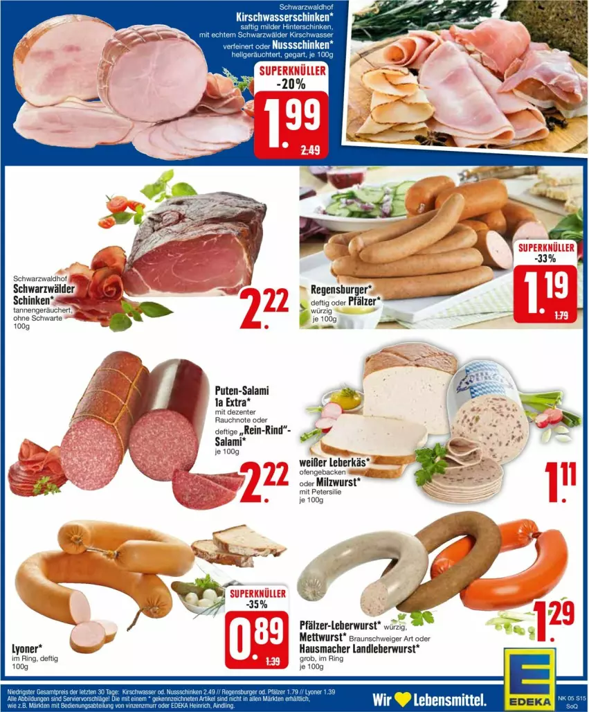 Aktueller Prospekt Edeka - Prospekte - von 29.01 bis 03.02.2024 - strona 15 - produkty: braun, burger, deka, ente, geback, Hausmacher, landleberwurst, leberkäs, leberwurst, lyoner, mac, Mett, mettwurst, Ofen, petersilie, pute, Rauch, regensburger, rind, ring, salami, schinken, Ti, wurst, Yo