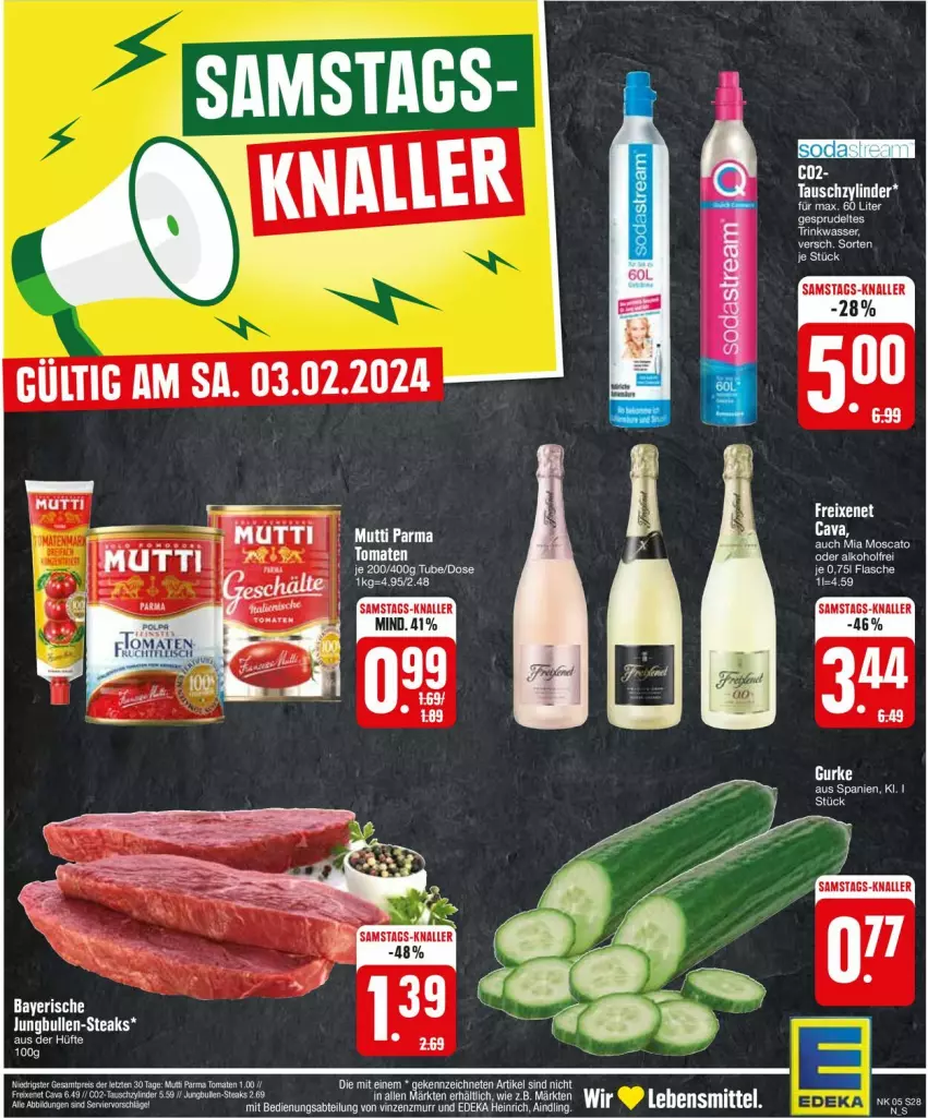 Aktueller Prospekt Edeka - Prospekte - von 29.01 bis 03.02.2024 - strona 28 - produkty: deka, eier, gurke, jungbullen, Kette, Mutti, Sprudel, steak, steaks, Ti, tomate, tomaten, wasser