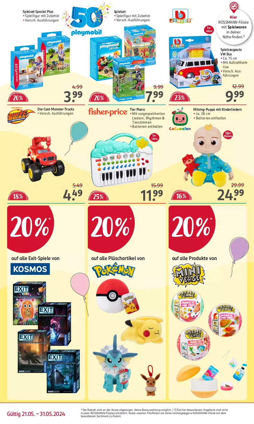 Aktueller Prospekt Rossmann - Prospekte - von 21.05 bis 31.05.2024 - strona 4 - produkty: angebot, angebote, auto, batterie, batterien, Kinder, monster, Plüsch, Puppe, Spiele, spielwaren, spielzeug, Ti