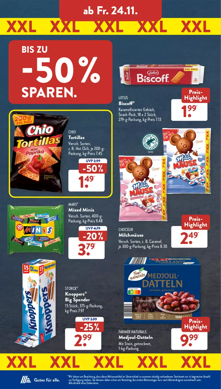 Aktueller Prospekt AldiSud - NÄCHSTE WOCHE - von 20.11 bis 25.11.2023 - strona 39 - produkty: alle artikel ohne dekoration, biscoff, caramel, chili, Datteln, dekoration, eis, gin, hot chili, karamell, knoppers, mars, milch, natur, natura, reis, snack, storck, Ti, tortilla, tortillas, ZTE