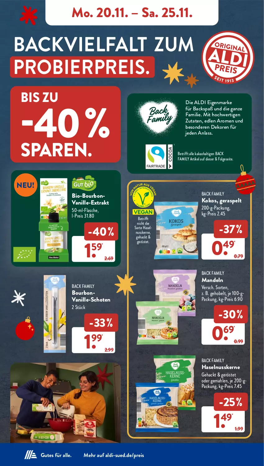 Aktueller Prospekt AldiSud - NÄCHSTE WOCHE - von 20.11 bis 25.11.2023 - strona 8 - produkty: aldi, bier, bio, bourbon, bourbonvanille, eis, flasche, haselnuss, kakao, kokos, LG, mandel, mandeln, nuss, reis, Ti, vanille