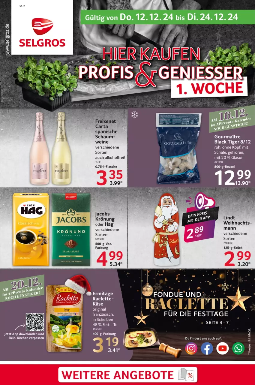 Aktueller Prospekt Selgros - Food - von 12.12 bis 24.12.2024 - strona 1 - produkty: alkohol, angebot, angebote, jacobs, jacobs krönung, Käse, lack, lindt, Schal, Schale, Ti, wein, weine