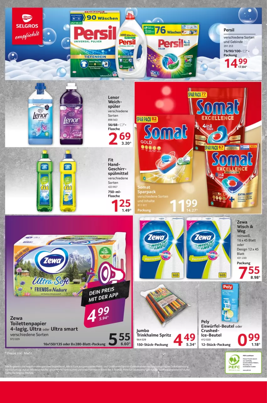 Aktueller Prospekt Selgros - Food - von 12.12 bis 24.12.2024 - strona 16 - produkty: beutel, eis, fisch, fische, flasche, geschirr, jumbo, lenor, natur, papier, pely, persil, somat, spülmittel, Ti, Tiere, toilettenpapier, Trinkhalme, waschmittel, zewa