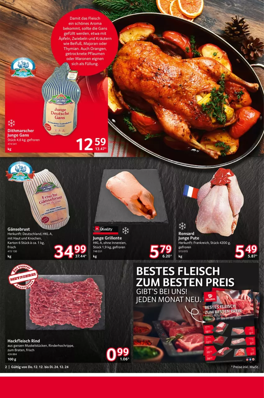 Aktueller Prospekt Selgros - Food - von 12.12 bis 24.12.2024 - strona 2 - produkty: beko, braten, eis, ente, fleisch, Gänsebrust, grill, hackfleisch, kräuter, kräutern, mars, orange, orangen, pflaume, pflaumen, pute, reis, rind, rinder, Ti, zwiebel, zwiebeln