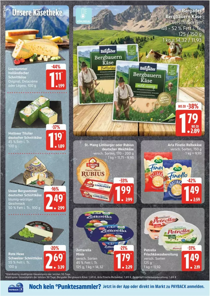 Aktueller Prospekt Edeka - Prospekte - von 21.07 bis 26.07.2025 - strona 10 - produkty: arla, auer, Bau, Bauer, bergader, eis, finello, frischkäse, frischkäsezubereitung, Käse, mac, payback, petrella, Reibekäse, reis, rel, tesa, Ti, ZTE