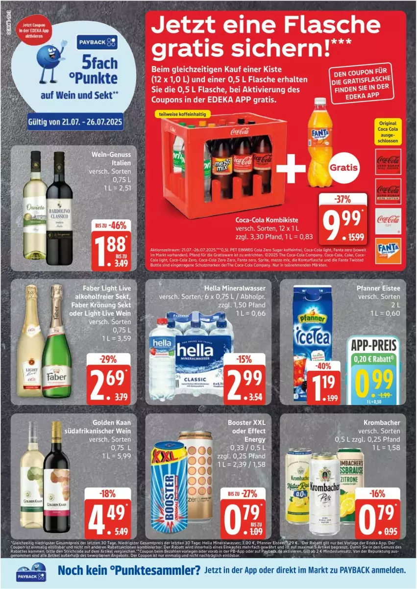 Aktueller Prospekt Edeka - Prospekte - von 21.07 bis 26.07.2025 - strona 16 - produkty: coca-cola, cola, coupon, coupons, deka, eier, eis, flasche, gin, payback, reis, sekt, Surf, tesa, Ti, wein