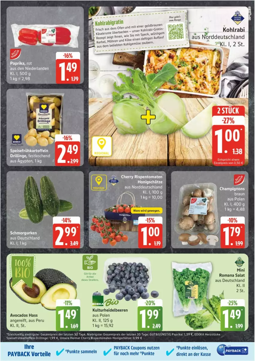 Aktueller Prospekt Edeka - Prospekte - von 21.07 bis 26.07.2025 - strona 7 - produkty: avocado, avocados, beere, beeren, braun, coupon, coupons, deka, eis, ente, Frühkartoffeln, heidelbeere, heidelbeeren, honig, kartoffel, kartoffeln, Käse, kohlrabi, LG, möhren, Ofen, paprika, reis, rezept, rispentomaten, salat, speisefrühkartoffeln, Ti, tomate, tomaten, ZTE