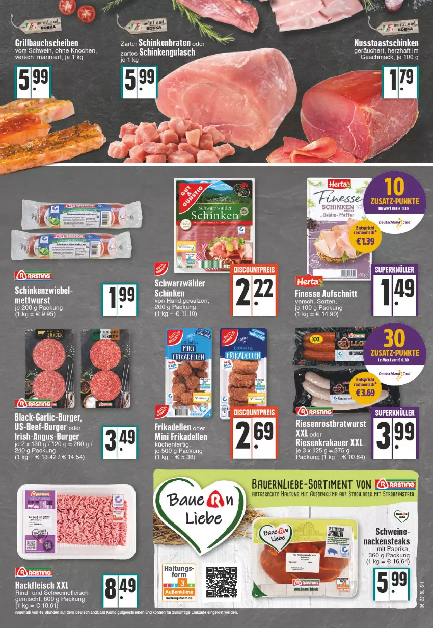 Aktueller Prospekt Edeka - Angebote der Woche - von 05.09 bis 10.09.2022 - strona 11 - produkty: asti, auer, aufschnitt, Bau, bauchscheiben, braten, burger, dell, eis, elle, erde, finesse, fleisch, frikadellen, grill, Grillbauch, gulasch, hackfleisch, herta, herta finesse, krakauer, küche, Küchen, lack, mit paprika, Nackensteak, nackensteaks, nuss, paprika, rind, salz, schinken, schinkenbraten, schwein, schweine, schweinefleisch, steak, steaks, tee, Ti, Tiere, toast, Toastschinken, wein, weine, wurst, zwiebel