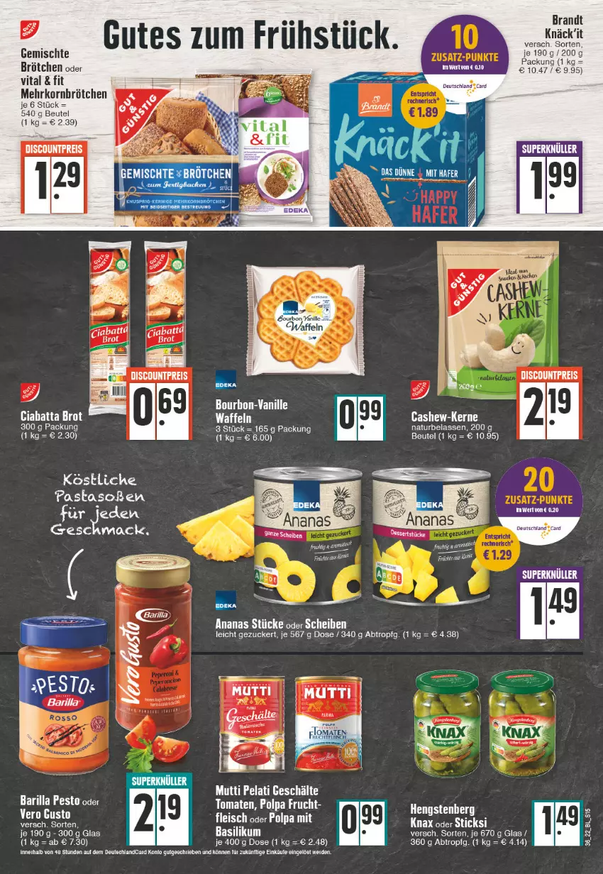 Aktueller Prospekt Edeka - Angebote der Woche - von 05.09 bis 10.09.2022 - strona 15 - produkty: barilla, basilikum, beutel, bourbon, brandt, brot, brötchen, Cashew, ciabatta, discount, eis, erde, hengstenberg, korn, LG, mehrkornbrötchen, Mutti, natur, pesto, reis, tee, Ti, vanille, vita, waffeln, zucker