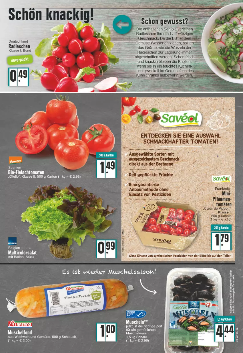 Aktueller Prospekt Edeka - Angebote der Woche - von 05.09 bis 10.09.2022 - strona 7 - produkty: ball, bio, Blüte, Brei, decke, eis, erde, fleisch, küche, Küchen, latte, LG, mac, Muscheln, radieschen, salat, schlauch, schnitten, Ti, tisch, tomate, tomaten, tuc, und gemüse, wasser, wein, Weißwein, WICK