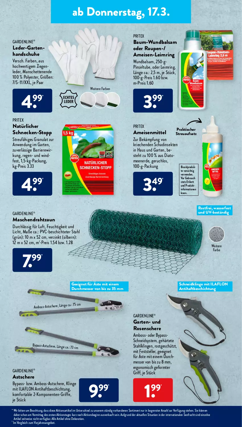 Aktueller Prospekt AldiSud - ALDI Aktuell - von 14.03 bis 19.03.2022 - strona 25 - produkty: alle artikel ohne dekoration, angebot, balsam, Bau, bio, biozidprodukte, boss, dekoration, Draht, eis, elle, ente, erde, gardenline®, Garten, gin, handschuhe, messer, Pinsel, Rauch, reis, resa, ring, Ritex, rosen, rwe, Schere, schuhe, sekt, teller, Ti, tisch, wasser, ZTE