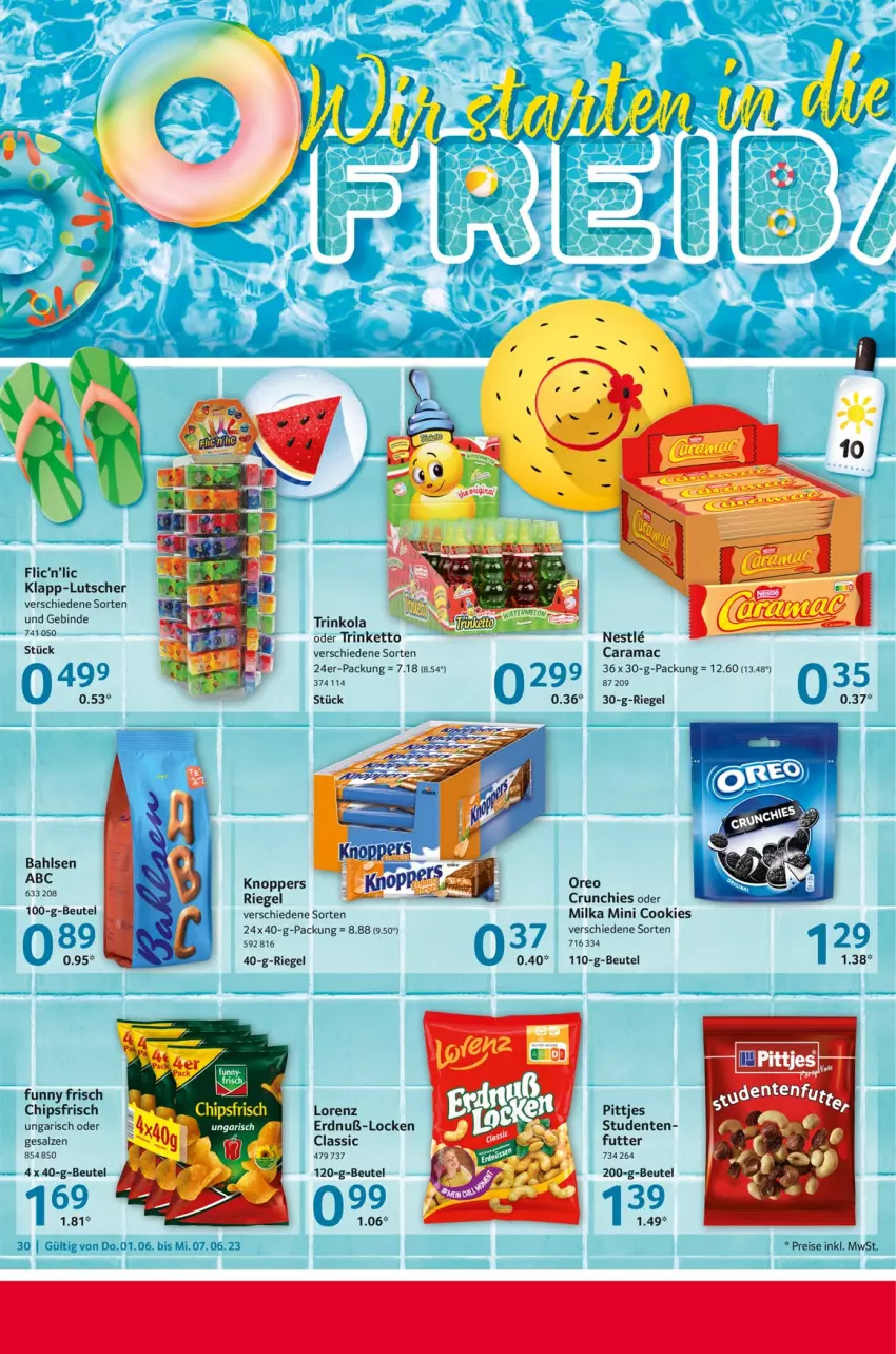 Aktueller Prospekt Selgros - Food - von 01.06 bis 07.06.2023 - strona 30 - produkty: bahlsen, beutel, chips, chipsfrisch, cookie, cookies, eis, ente, Funny Frisch, knoppers, lorenz, Lutscher, mac, milka, oreo, rama, reis, riegel, salz, Ti