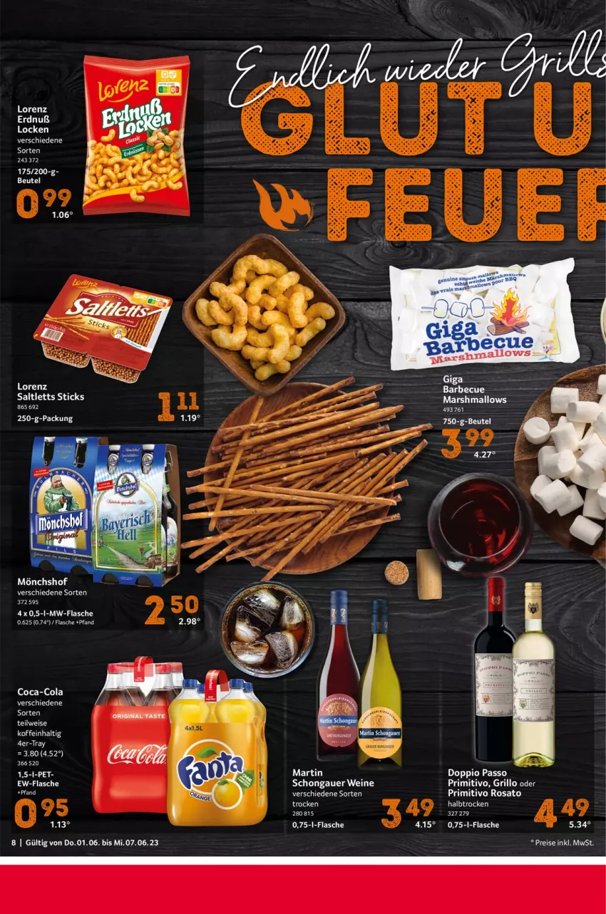 Aktueller Prospekt Selgros - Food - von 01.06 bis 07.06.2023 - strona 8 - produkty: auer, barbecue, beutel, coca-cola, cola, doppio passo, eis, flasche, mars, mönchshof, mw-flasche, passo, primitivo, reis, rosato, saltletts, tee, Ti, uhr, wein, weine