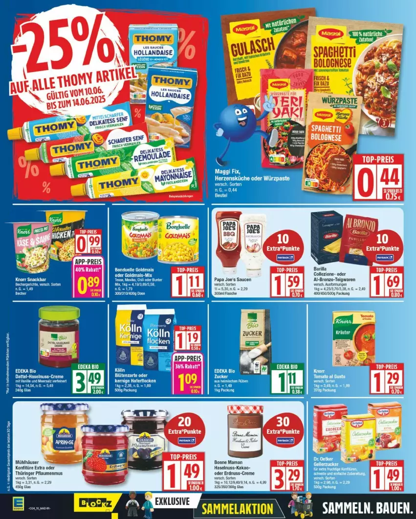 Aktueller Prospekt Edeka - Prospekte - von 09.06 bis 14.06.2025 - strona 10 - produkty: barilla, bonduelle, bonduelle goldmais, bonne maman, creme, eis, elle, erdnuss, Goldmais, hama, haselnuss, kakao, konfitüre, konfitüre extra, maggi, maggi fix, mais, mam, mühlhäuser, nuss, Papa Joe's, pflaume, pflaumen, pflaumenmus, reis, ring, sana, sauce, saucen, senf, tee, teigwaren, Yo