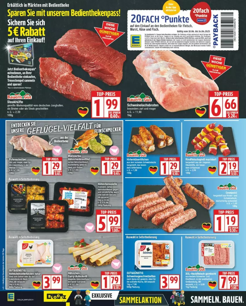 Aktueller Prospekt Edeka - Prospekte - von 09.06 bis 14.06.2025 - strona 4 - produkty: braten, eis, elle, fisch, fleisch, Käse, lachs, Lachsbraten, payback, schnitten, schwein, schweine, Schweinelachs, steak, Ti, wein, weine, wurst