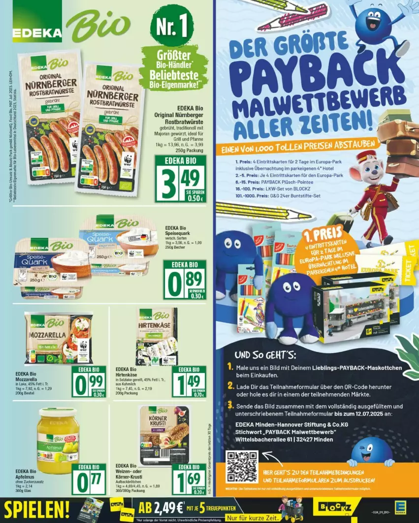 Aktueller Prospekt Edeka - Prospekte - von 09.06 bis 14.06.2025 - strona 9 - produkty: apfel, apfelmus, Becher, Berger, bio, brötchen, buntstifte, deka, edeka bio, eis, gewürz, gin, hirtenkäse, Käse, lebensmittel, nürnberger, payback, pfanne, Plüsch, quark, reis, salz, speisequark, stifte, tee, Ti, und pfanne, ZTE, zucker