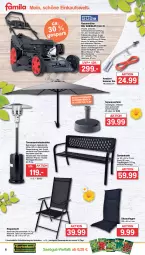 Gazetka promocyjna Famila - Prospekte - Gazetka - ważna od 01.04 do 01.04.2023 - strona 6 - produkty: Bank, Bau, eis, elle, flasche, Garten, gartenbank, gasflaschen, klappstuhl, Kugel, LG, rasen, rasenmäher, reis, Ria, sac, Schal, schirmständer, schlauch, Sitzauflage, sonnenschirm, stuhl, teller, Ti, ZTE