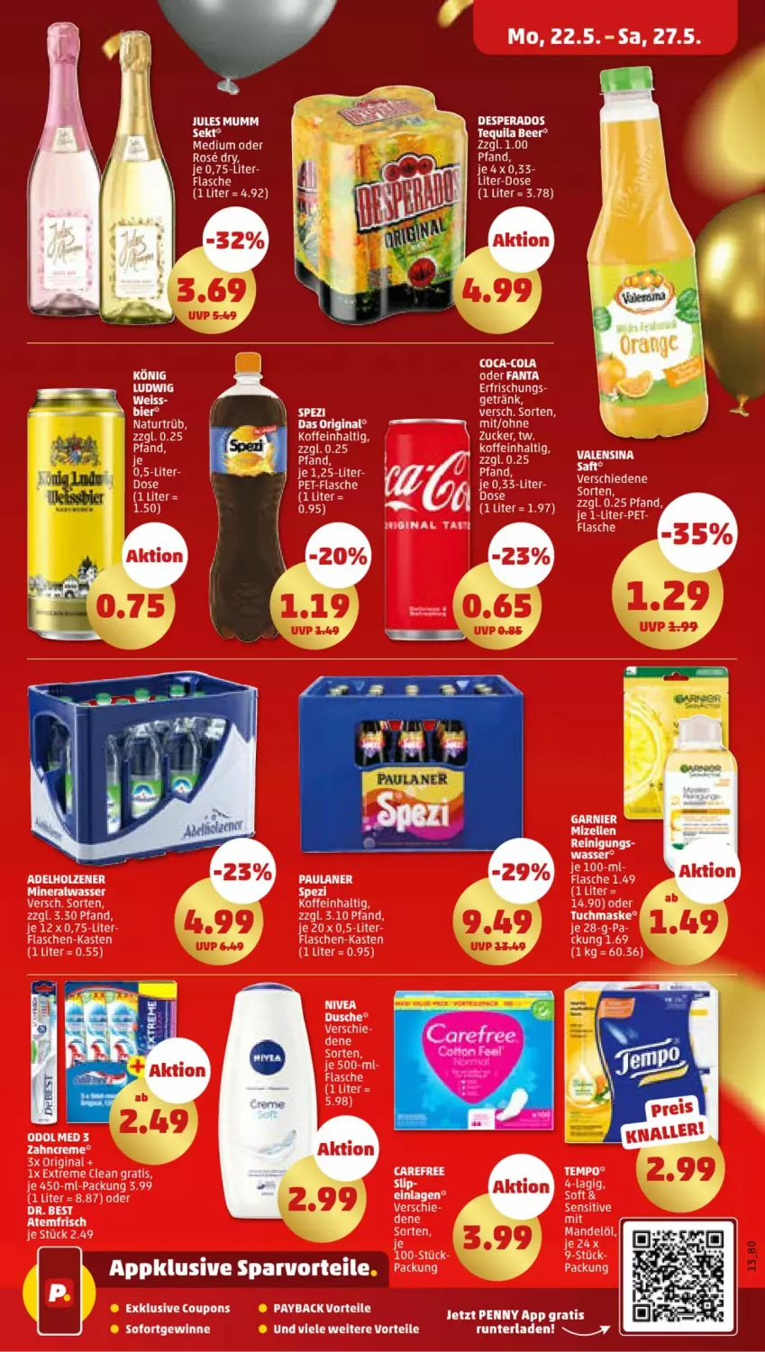 Aktueller Prospekt Penny - Prospekte - von 22.05 bis 27.05.2023 - strona 13 - produkty: Alwa, desperados, Dr. Best, eis, elle, erde, fanta, flasche, flaschen-kasten, garnier, gin, jules mumm, mandel, Mandelöl, Maske, mineralwasser, mumm, natur, Odol, payback, Reinigung, tee, Tempo, tequila, Ti, tuc, tuchmaske, valensina, wasser