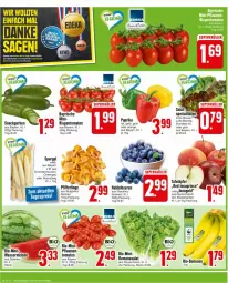 Gazetka promocyjna Edeka - Prospekte - Gazetka - ważna od 15.06 do 15.06.2024 - strona 4 - produkty: beere, beeren, bio, eis, Elan, gurke, gurken, heidelbeere, heidelbeeren, LG, orange, paprika, paprika rot, Pfifferlinge, pflaume, pflaumen, reis, rispentomaten, Romanasalat, salat, snack, spargel, tafeläpfel, tomate, tomaten