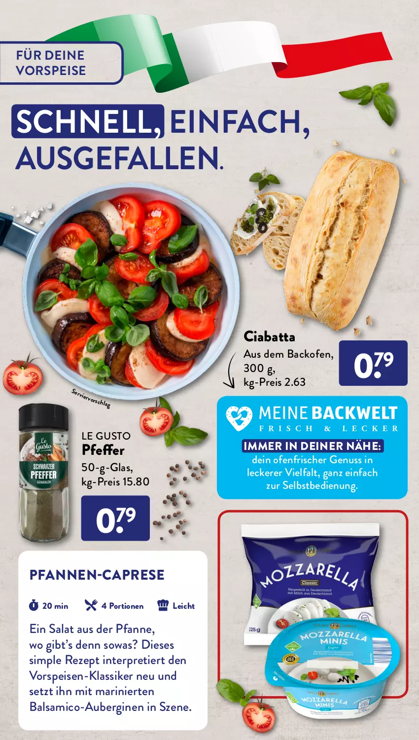 Aktueller Prospekt AldiSud - LA DOLCE VITA KANN SO ALDI SEIN. - von 01.08 bis 31.08.2022 - strona 10 - produkty: aceto, aceto balsamico, aldi, aubergine, auberginen, backofen, balsam, balsamico, basilikum, beere, Cap, ciabatta, cin, creme, eis, elle, ente, flasche, gewürz, Gewürzmühle, gin, himbeer, himbeere, Mode, mozzarella, natives olivenöl, nuss, obst, Obst und Gemüse, Ofen, olive, oliven, olivenöl, olivenöl extra, pfanne, pfannen, pfeffer, reis, rel, rezept, rispentomaten, salat, salz, sim, Ti, tomate, tomaten, topf, und gemüse, vorspeise, zucker