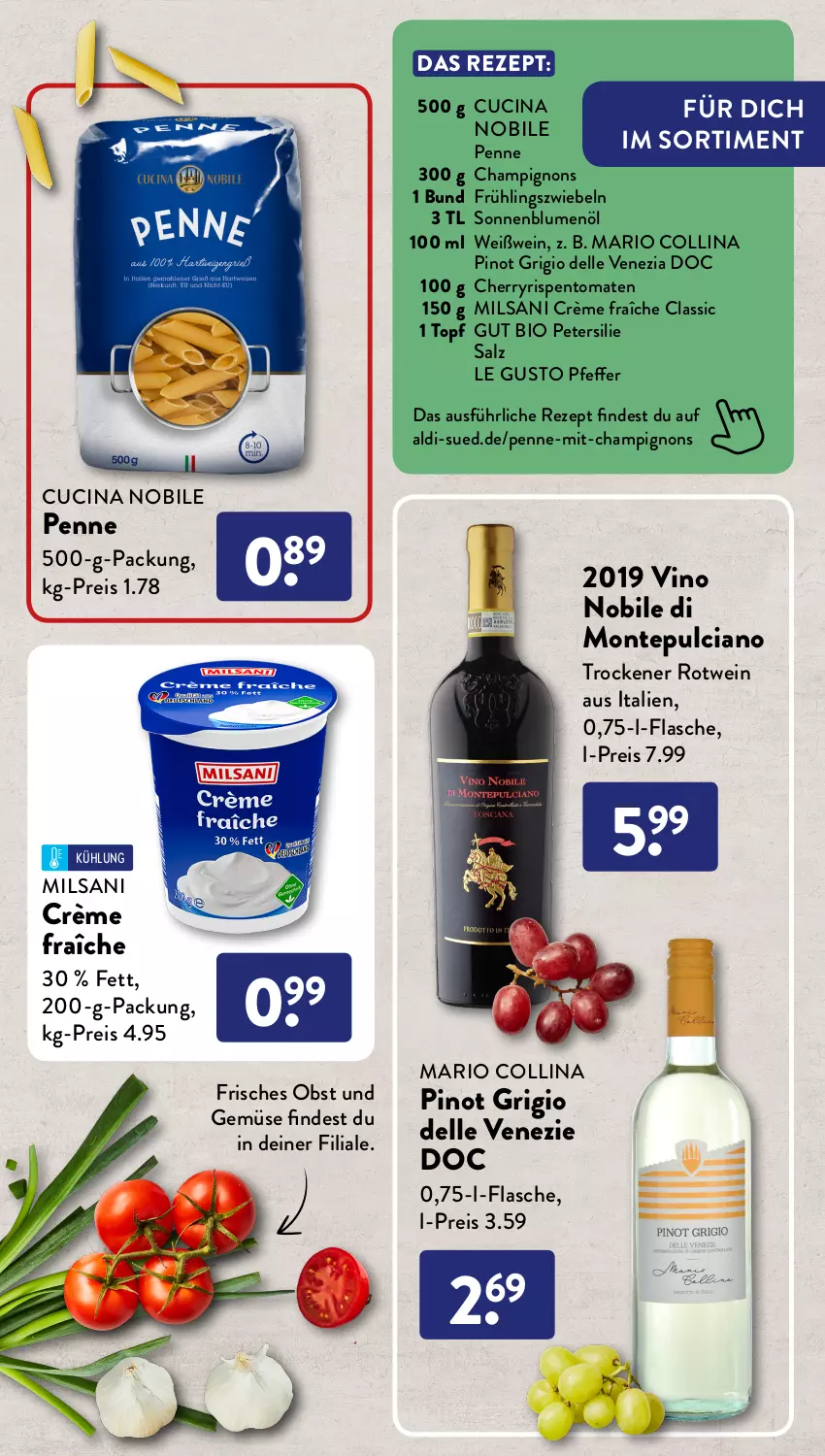 Aktueller Prospekt AldiSud - LA DOLCE VITA KANN SO ALDI SEIN. - von 01.08 bis 31.08.2022 - strona 13 - produkty: aldi, bio, blume, blumen, blumenöl, champignon, champignons, cin, crème fraîche, dell, eis, elle, flasche, monte, Montepulciano, obst, Obst und Gemüse, penne, petersilie, pfeffer, Pinot, pinot grigio, reis, rezept, rispentomaten, rotwein, salz, sonnenblume, sonnenblumen, sonnenblumenöl, Ti, tomate, tomaten, topf, und gemüse, wein, Weißwein, zwiebel, zwiebeln