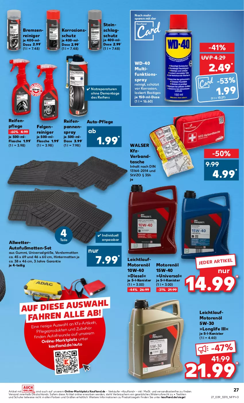 Aktueller Prospekt Kaufland - von 29.09 bis 05.10.2022 - strona 27 - produkty: auto, Diesel, eis, erde, felgen, Felgenreiniger, flasche, Fußmatte, LG, longlife, motorenöl, ndk, Rauch, reifen, Reifenpflege, reiniger, schuhe, Tasche, Ti, Tofu, versandkostenfrei, walser