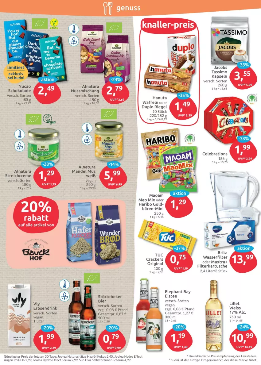 Aktueller Prospekt Budni - Prospekte - von 06.06 bis 11.06.2022 - strona 6 - produkty: bier, Cap, creme, drink, duplo, Effect, eis, eistee, Elephant Bay, elle, erbsen, gin, hanuta, haribo, jacobs, kokos, lillet, mandel, maoam, Maxtra, natur, natura, nuss, reis, riegel, roll-on, rum, schoko, schokolade, Serum, störtebeker, tee, teller, Ti, waffeln, wasser, wasserfilter, ZTE