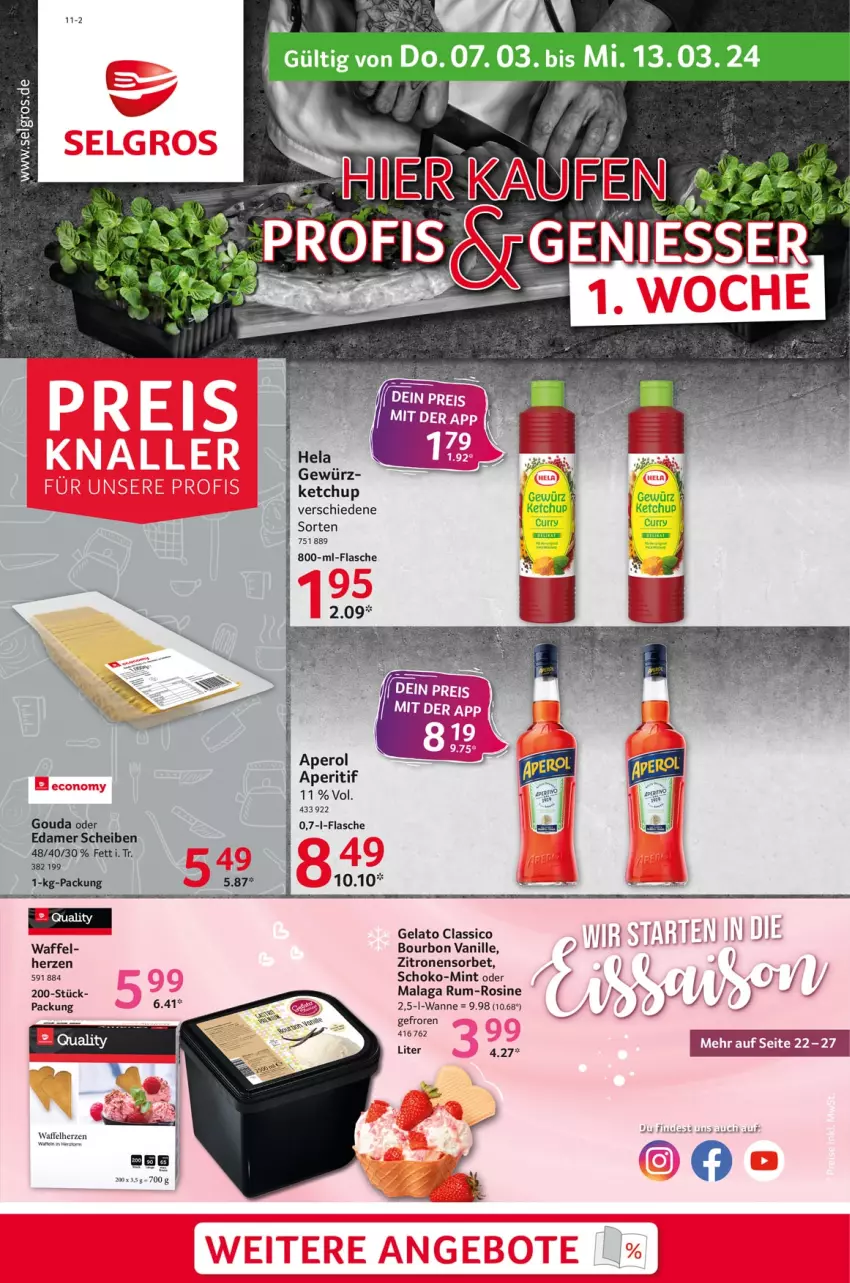 Aktueller Prospekt Selgros - Food - von 07.03 bis 13.03.2024 - strona 1 - produkty: aperitif, bourbon, bourbon vanille, classico, edamer, flasche, gouda, ketchup, LG, mint, rum, schoko, Sorbet, Ti, vanille, Wanne, zitrone, zitronen