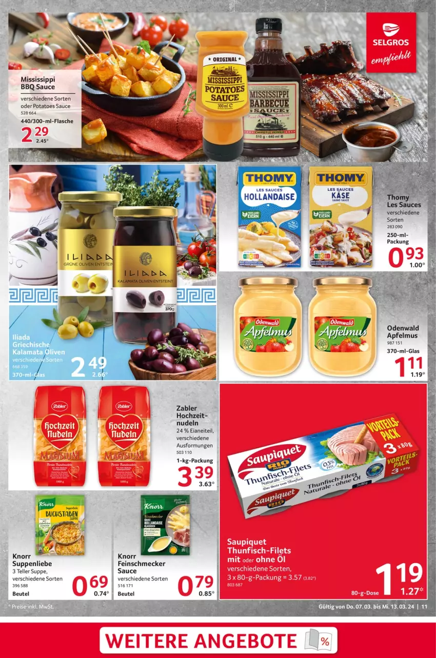 Aktueller Prospekt Selgros - Food - von 07.03 bis 13.03.2024 - strona 11 - produkty: apfel, apfelmus, beutel, eier, elle, feinschmecker, flasche, gin, hollandaise, Käse, knorr, nudel, nudeln, odenwald, olive, oliven, potatoes, sauce, suppe, suppen, suppenliebe, teller, Ti, Zabler