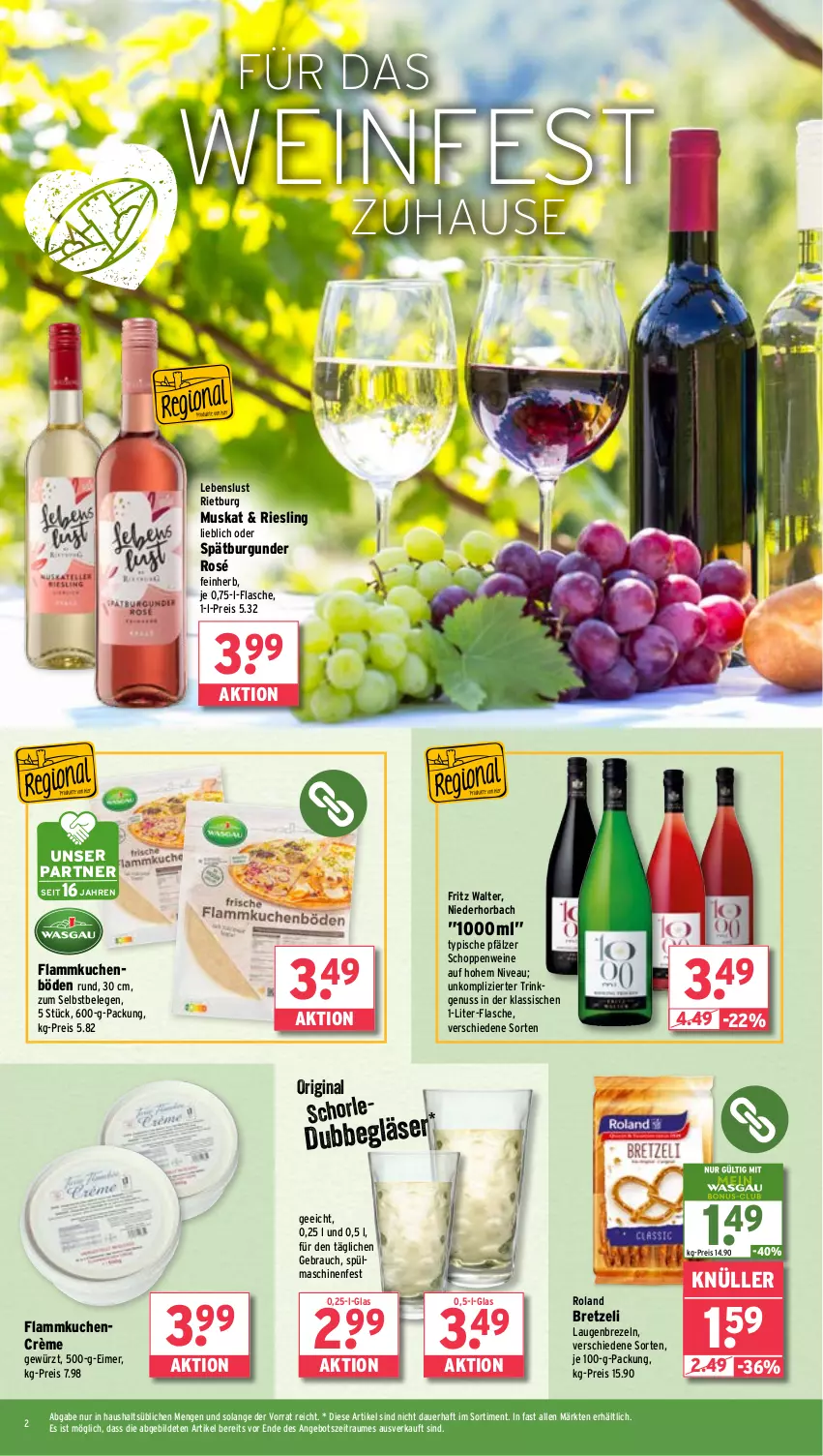 Aktueller Prospekt Wasgau - von 16.09 bis 21.09.2024 - strona 2 - produkty: angebot, auer, brezel, Brezeln, burgunder, eimer, eis, flammkuchen, flasche, fritz, gewürz, gin, Gläser, kuchen, lamm, Laugenbrezel, nivea, nuss, Rauch, reis, riesling, schorle, spätburgunder, spülmaschinen, Ti, wein, weine