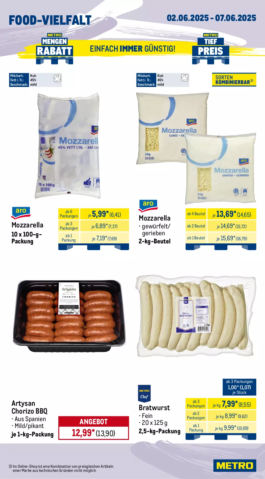 Aktueller Prospekt Metro - Wochen-Angebote Gastro - von 02.06 bis 07.06.2025 - strona 10 - produkty: angebot, apfel, beutel, bratwurst, brötchen, chorizo, eis, frischkäse, kappa, Käse, mac, milch, mozzarella, Peroni, reis, rel, Schal, Schale, schnitten, Ti, torte, würfel, wurst