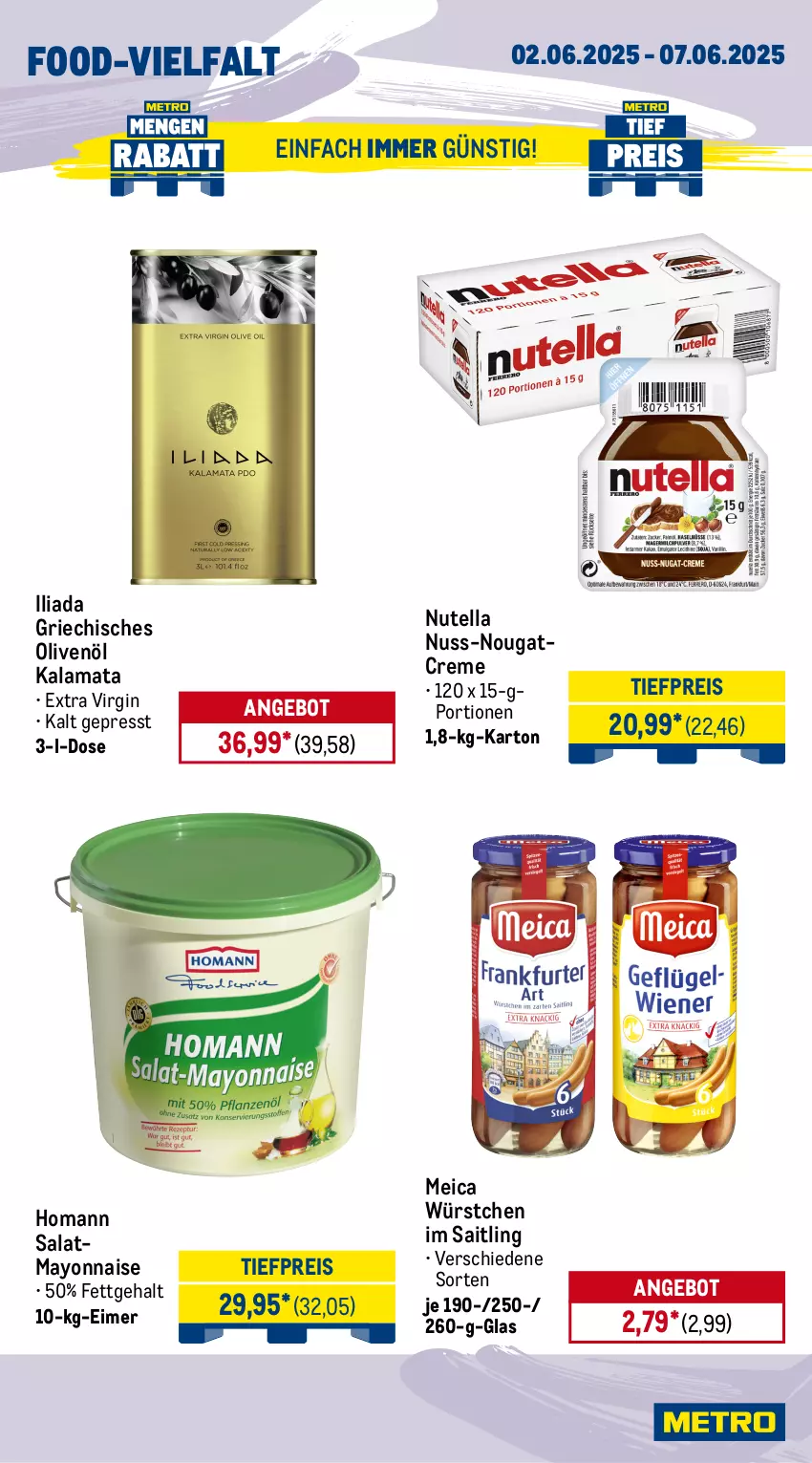 Aktueller Prospekt Metro - Wochen-Angebote Gastro - von 02.06 bis 07.06.2025 - strona 12 - produkty: angebot, caramel, coca-cola, cola, cookie, cookies, creme, eimer, eis, flasche, frucht, fruchtsaft, getränk, getränke, gin, Happy Day, homann, jacobs, jacobs krönung, mayonnaise, meica, Nougatcreme, nuss, nutella, olive, oliven, olivenöl, Palette, Rauch, reis, saft, salat, Ti, tiefpreis, würstchen, Yo