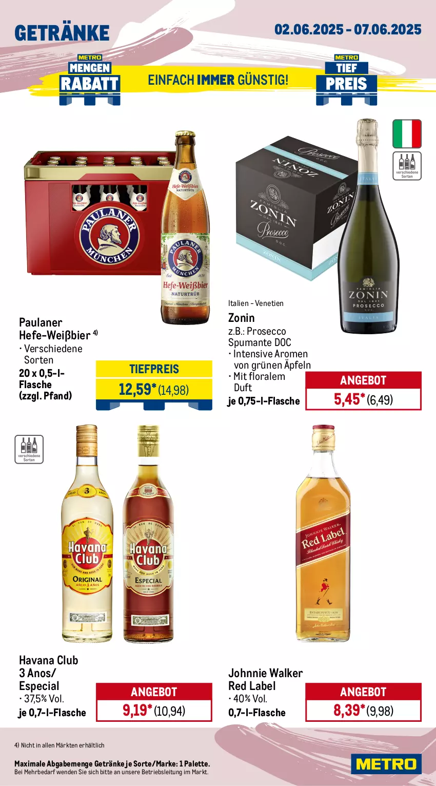 Aktueller Prospekt Metro - Wochen-Angebote Gastro - von 02.06 bis 07.06.2025 - strona 14 - produkty: angebot, bier, drucker, ecco, eis, flasche, getränk, getränke, hakle, hakle toilettenpapier, Havana Club, Hefe, johnnie walker, K2, Metro, metro gastro, Palette, papier, Paula, paulaner, persil, prosecco, puma, reis, schutzhülle, spumante, Tastatur, Ti, tiefpreis, toilettenpapier, vollwaschmittel, waschmittel, wasser, zonin