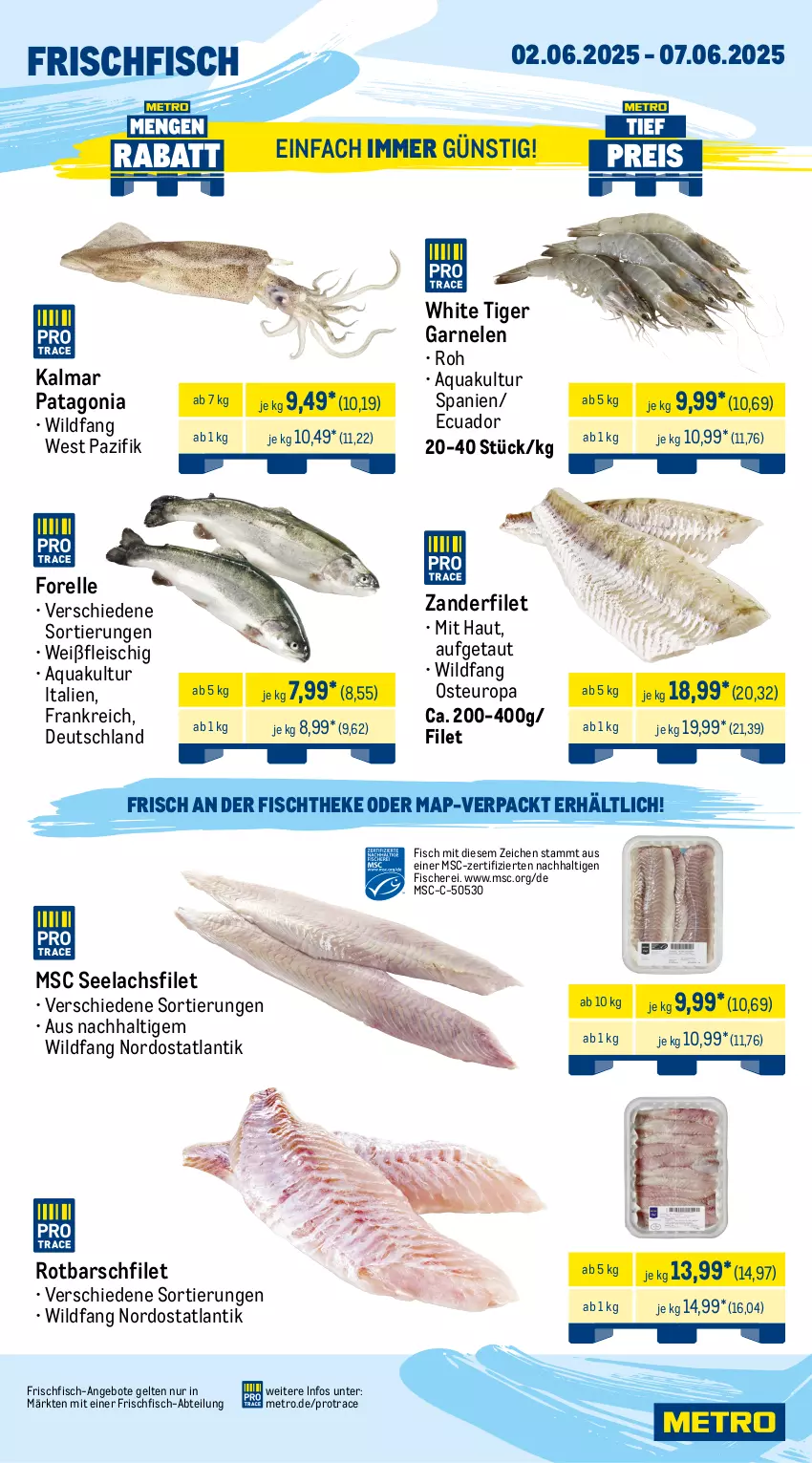 Aktueller Prospekt Metro - Wochen-Angebote Gastro - von 02.06 bis 07.06.2025 - strona 5 - produkty: Abtei, angebot, angebote, aqua, bsf, decke, Deckel, eis, elle, filet, fisch, fische, Fischer, fischtheke, fleisch, forelle, frischfisch, garnelen, Kalbsleber, Kette, lachs, lachsfilet, Metro, reis, rel, Rotbarsch, rotbarschfilet, Schal, Schale, Schere, seelachsfilet, Ti, tiefpreis, Wild, Zander
